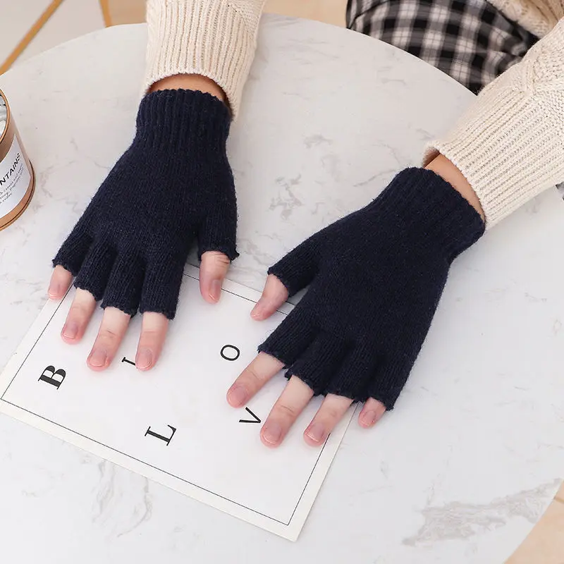 2026 Winter Fashion Half Finger Gloves Men Women Knit Solid Color Stretch Wrist Short Work Cycling Driving Gloves 1pair