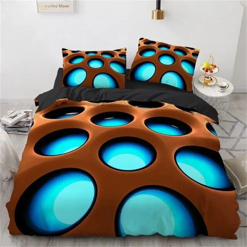 

3D Honeycomb Duvet Cover Abstract Geometric Bedding Set Microfiber Comforter Cover With Pillowcases King For Kids Adults Decor