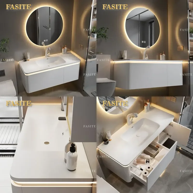 For Bathroom Integrated Basin Vanity Cabinet Wall Mounted Wash Table with Sink Modern Storage Unit Space Saving Waterproof