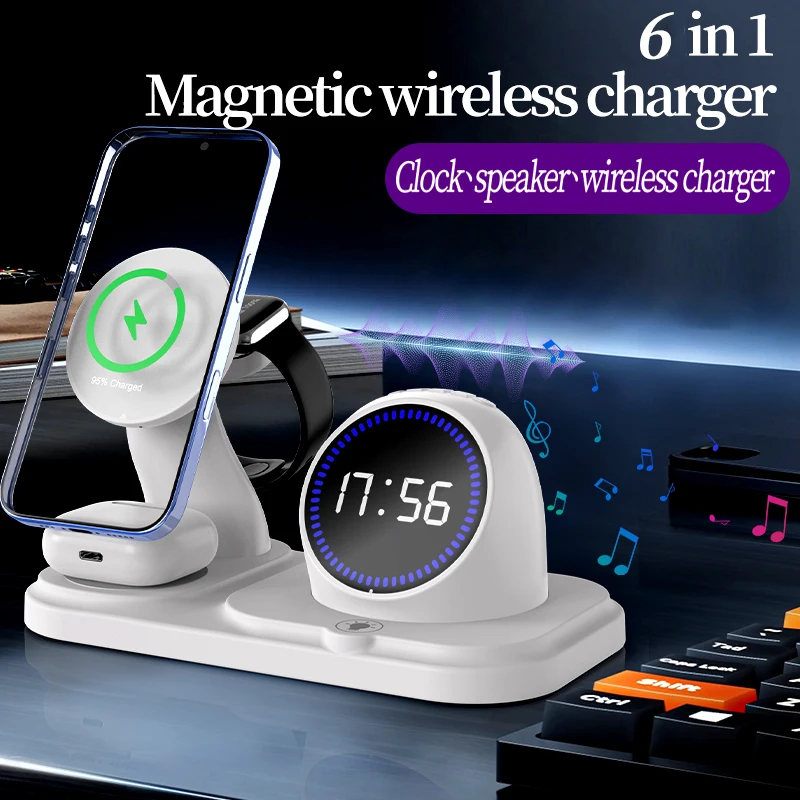 Caricabatterie wireless multifunzionale adatto per stazione di ricarica mobile iwatch 10 9 8 iPhone 16 con altoparlante Bluetooth in regalo