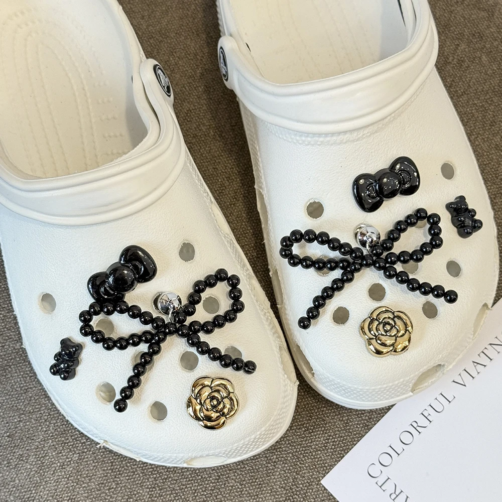 10Pcs Fashion Shoe Charms for Sandals Clogs DIY Accessories Set Pearl Flower Advanced Bow Personalized Shoe Decoration for Women
