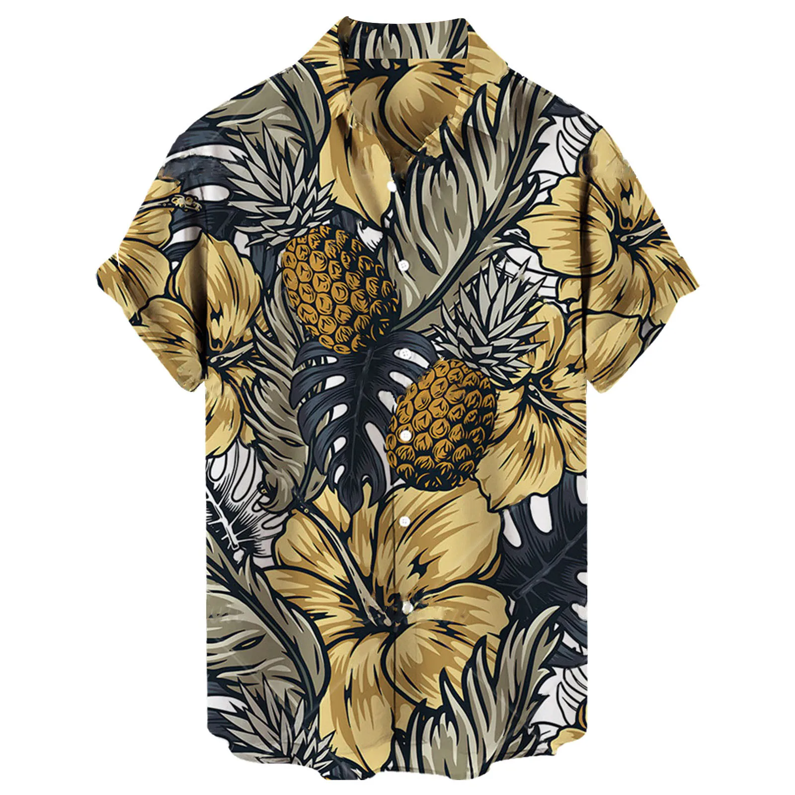 Casual Men's Loose Lapel Print Short Sleeve Cuffs Button Port Style Floral Shirt Sand Beach Hawaiianss Summer Top