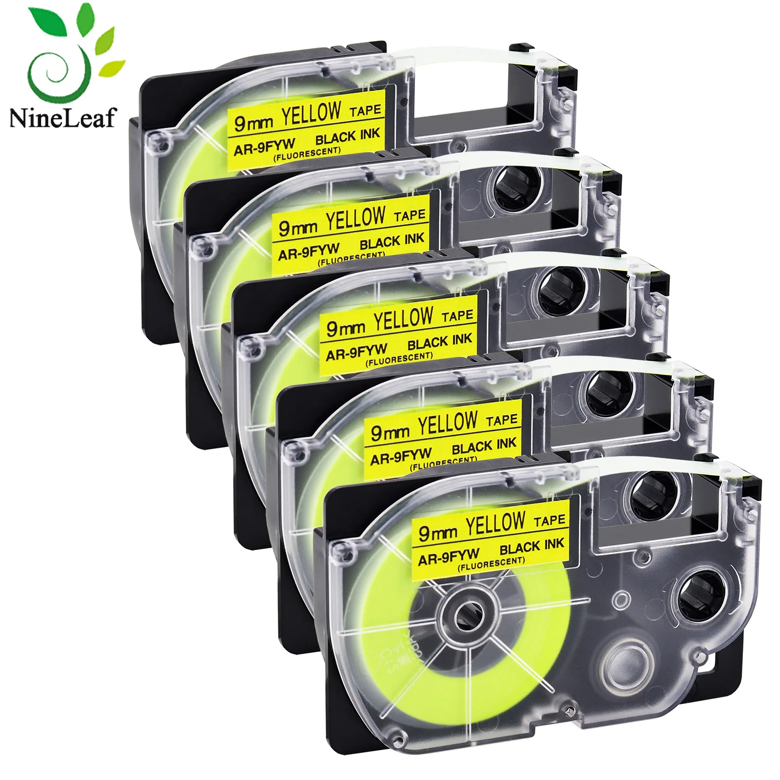 5PK Black on Fluro Yellow 9mm Compatible For Casio AR-9FYW Fluorescent Tapes For KL-60 KL-60SR KL-C500 KL-P350W Label Printer