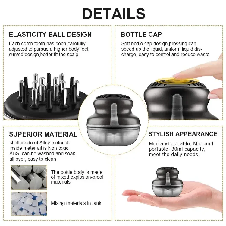 Mini Rolling Balls Comb Hair Oil Applicator Steel Plastic Handle Scalp Massage Device for Home Use Styling Hair Growth Brush