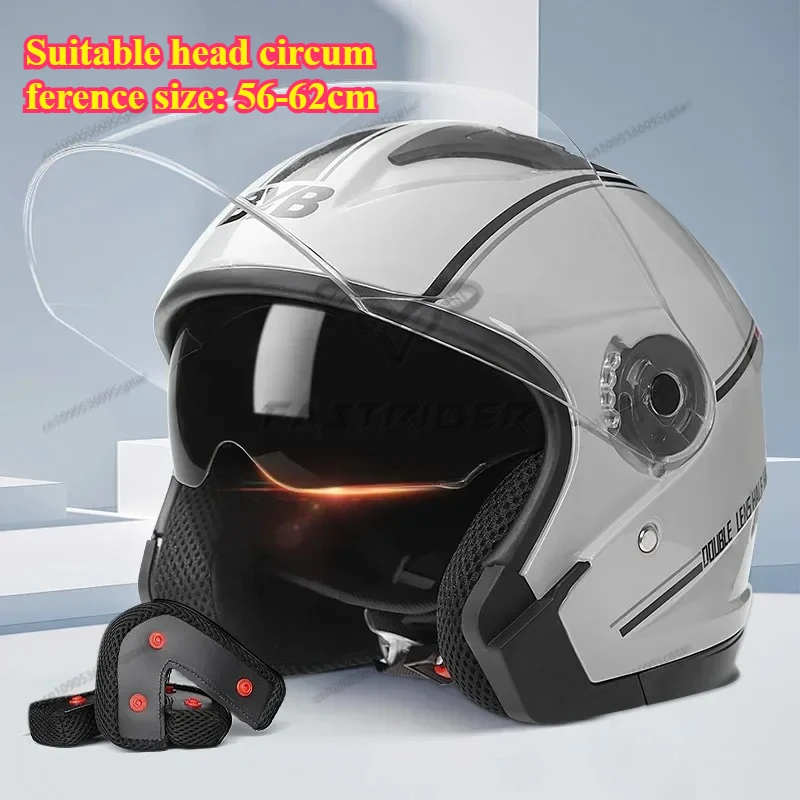 

Motorcycle head double lens visor light scooter electric car retro open helmet 3/4 half helmet top protective mask