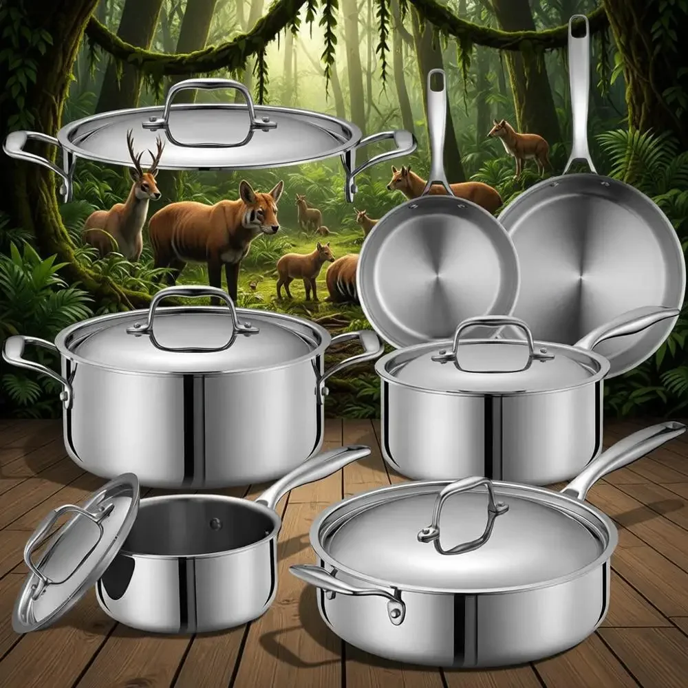 

Набор посуды из 12 предметов, пригодный для индукционных плит: выдерживает температуру до 800°C, подходит для использования в духовке. ° F, нетоксичный, долговечный, разработан для длительного использования