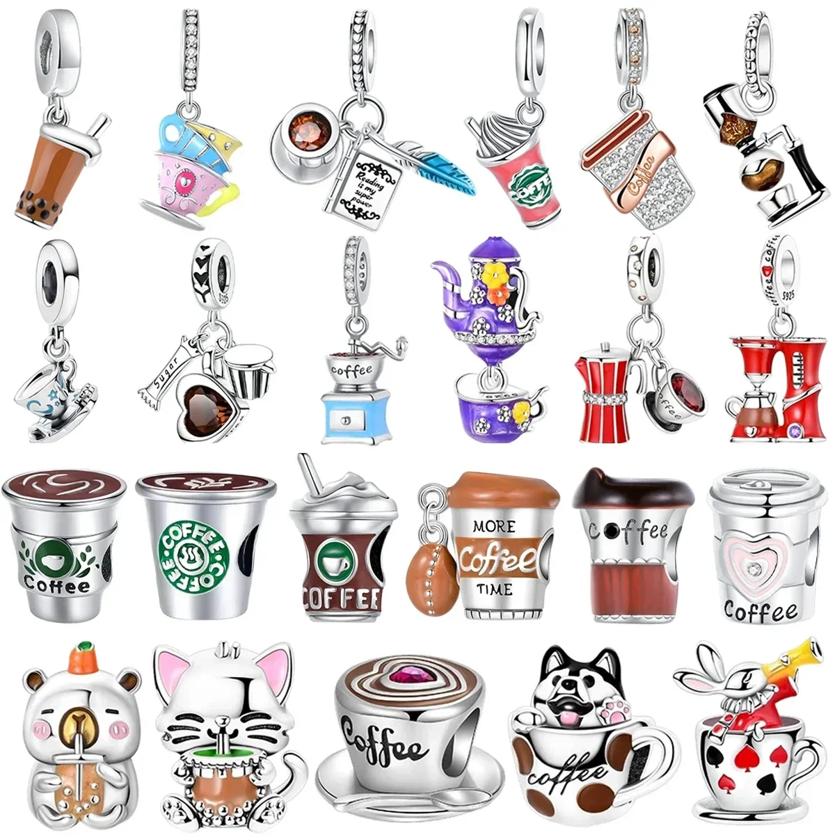 

Original 925 Sterling Creativity Coffee Cup Charms Beads DIY Bracelet Necklace Metal Cute Pendant For Women Fine Jewelry Gift