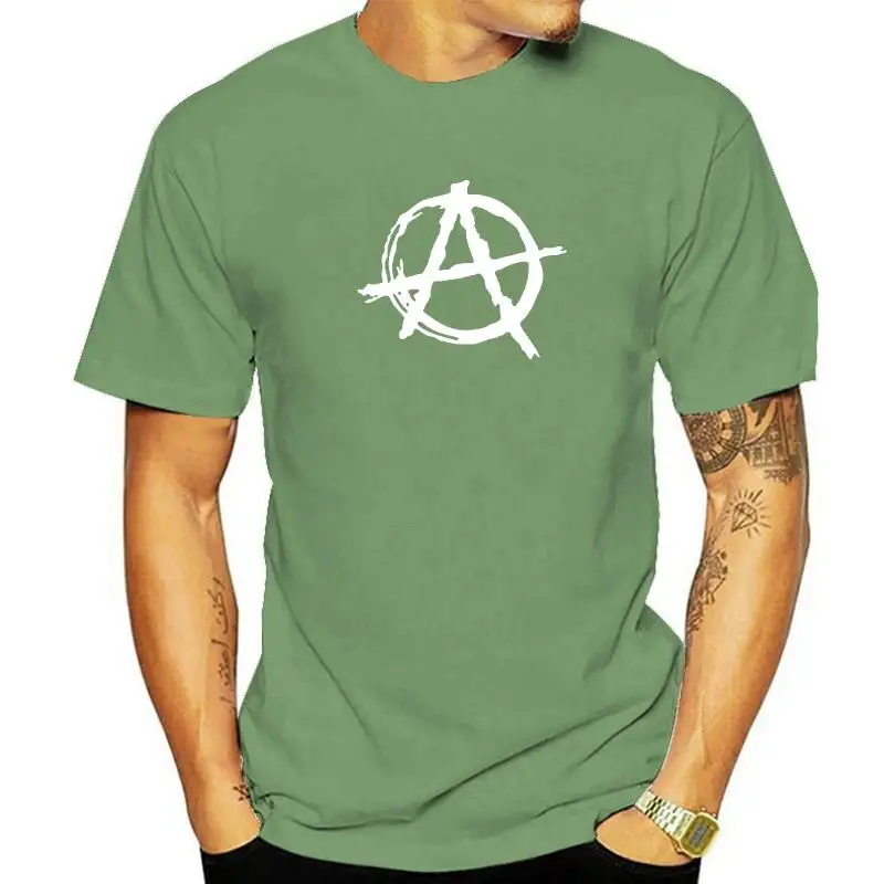 T Shirt Men Anarchy Symbol Punk Rock O Neck T-Shirt Bedlam Evil Anarchist War Rocker Cotton TShirt Tees Clothing