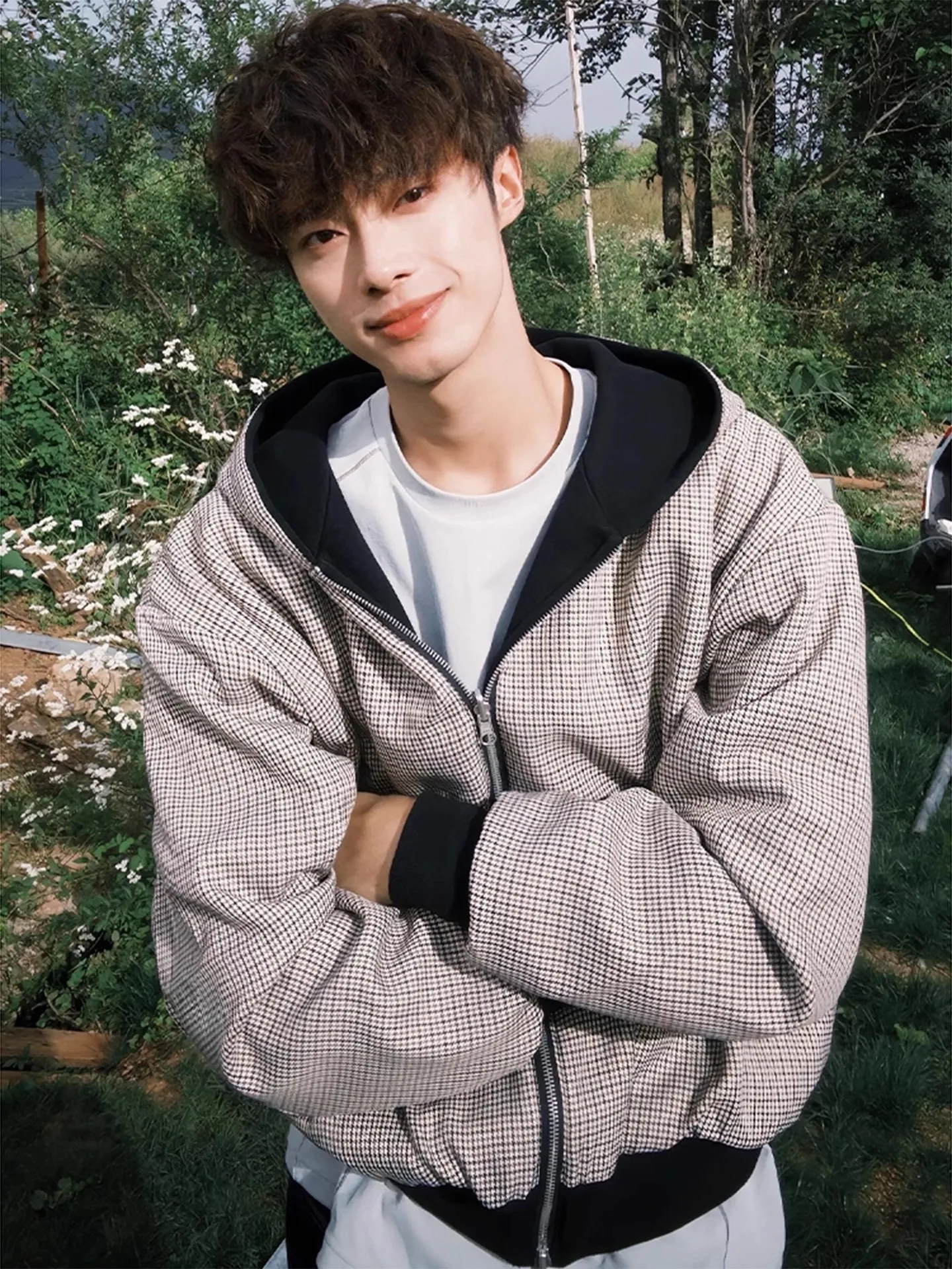 

Double-Sided Wear Plaid ort Men's Jaet Autumn Heavyweight Hooded CleanFit Open Cardigan Sweatirt Casual Streetwear