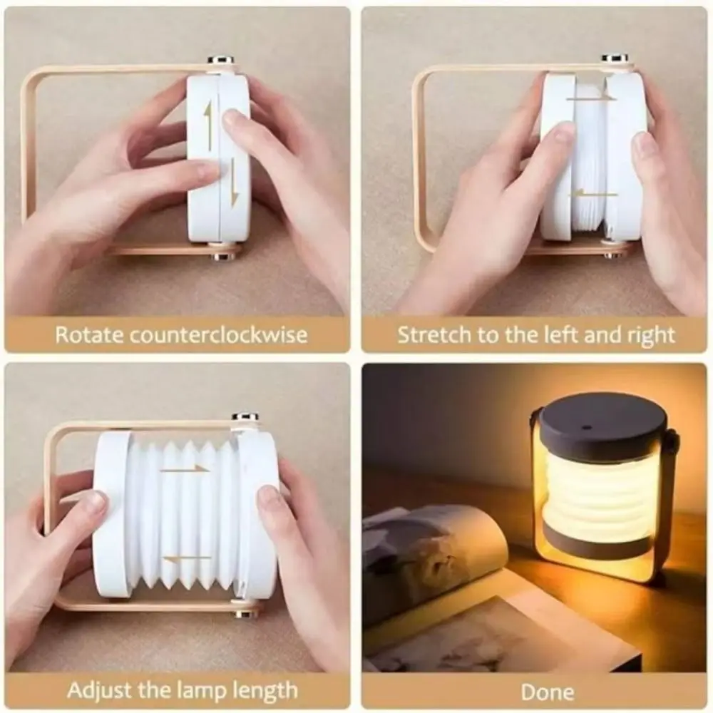 Creative Foldable Night Lights Wood Handle Telescopic Folding Folding LED Table Lamp Touch Control Rechargeable Reading Lamp