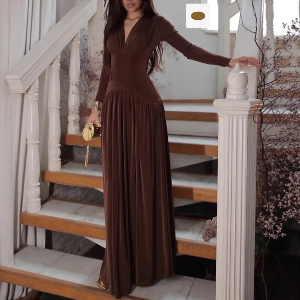 

Shiny Velvet Dress Women's Winter New Elegant Waist Long Sleeve Fashion Solid Color Long Dress Vestidos Para Mujer Ropa Mujer