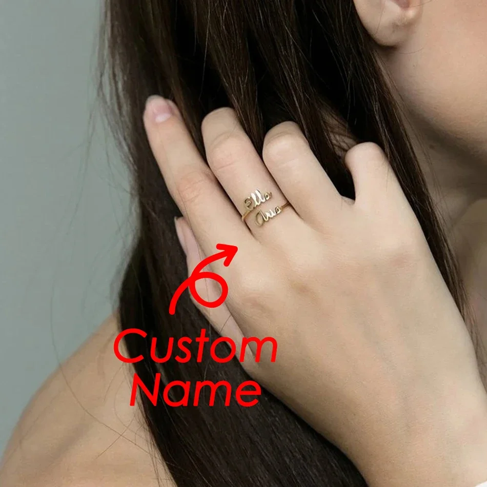 women Customized 2 Name Ring for Women Golden Color Personalized Letter 316L Stainless Steel Rings Support Wholesal Dropshipping