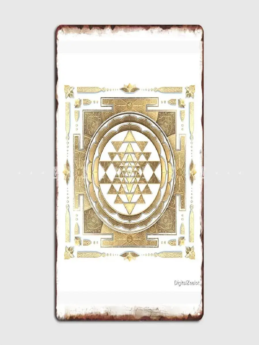 Golden Sri Yantra Metal Plaque  Classic Tin Sign Poster for Cinema Living Room Wall Decor  Elegant Home Decoration