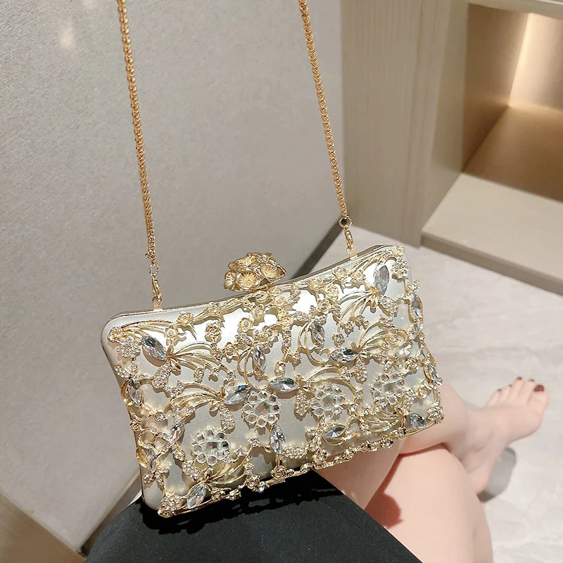 Hollow Rhinestone Evening Bag Elegant Box Clutch Purse Women\'s Handbags For Party Prom Wedding