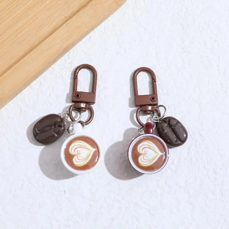 Mini-Kaffeetassen-Schlüsselanhänger, kreatives Latte-Design, Kaffeebohnen-Anhänger, modischer Schmuck für Kaffeeliebhaber, Taschenornament – Detail 3