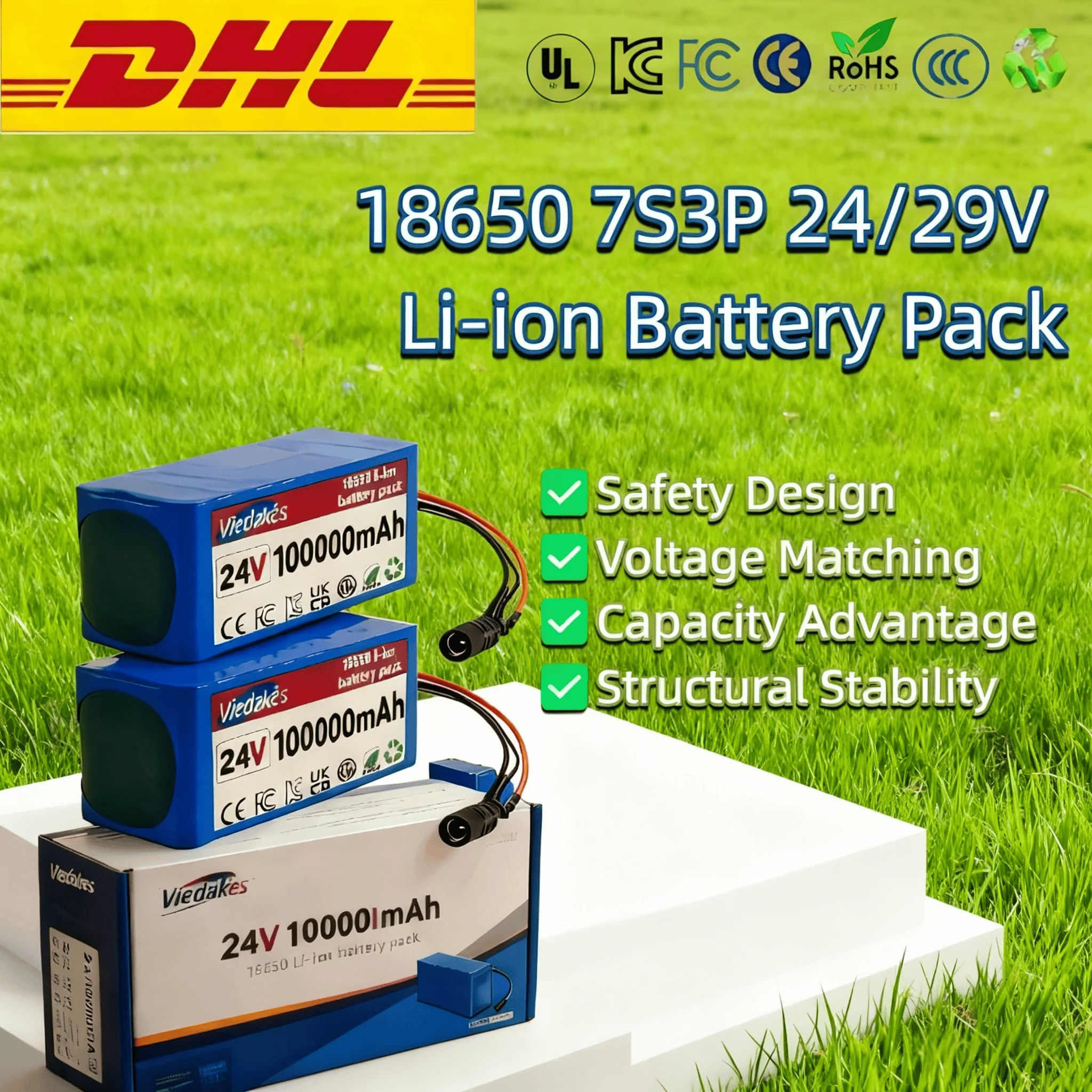 

Original for Viedakes 18650-7S3P 24V 100000 mAh Li-ion Battery Pack for electric wheelchair toy car,with charger Safety Design