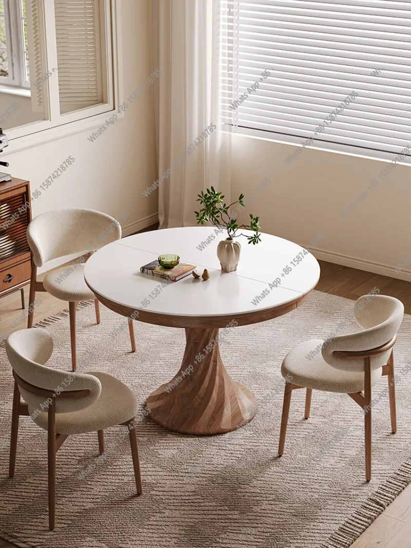 

Modern simple new household small apartment solid wood retractable round table modern simple rock slab folding dining table