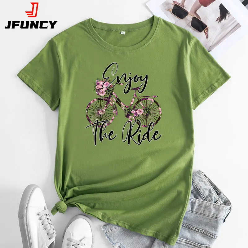 

JFUNCY Women's Oversized T-shirts Short Sleeve Cotton Tee Shirt Female Graphic T Shirts Ladies Summer Tshirt Fashion Women Tops