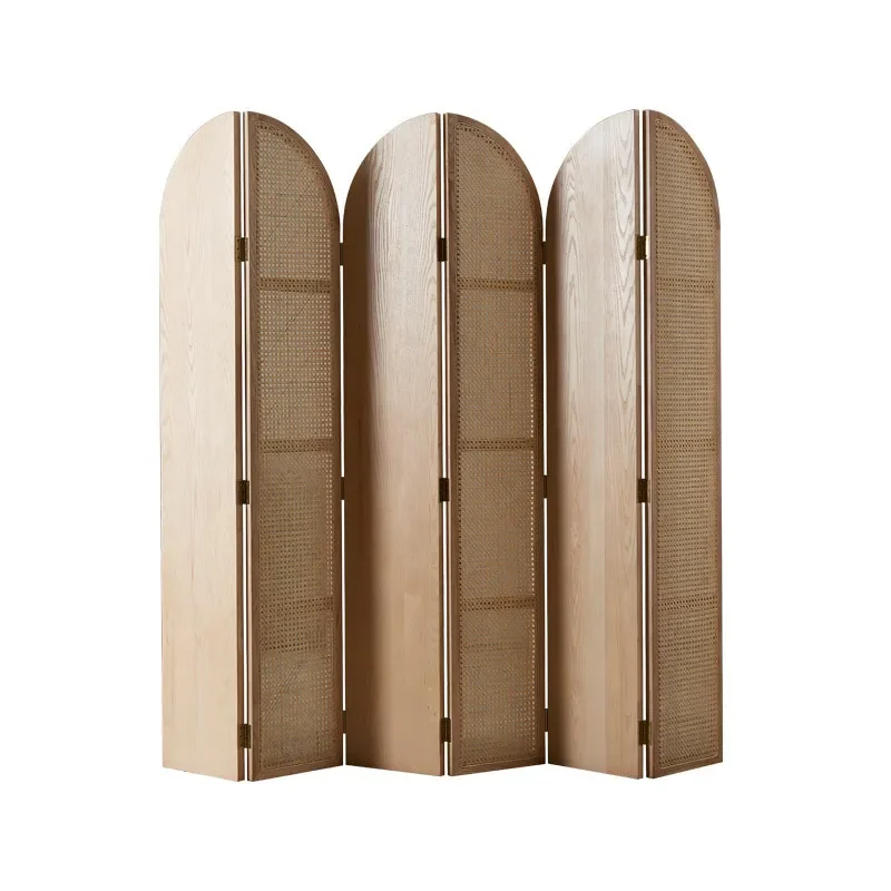 Nordic Rattan Solid Wood Folding Room Divider Screen Portable Storage Partition for Bedroom Living Room Japanese Style Decor