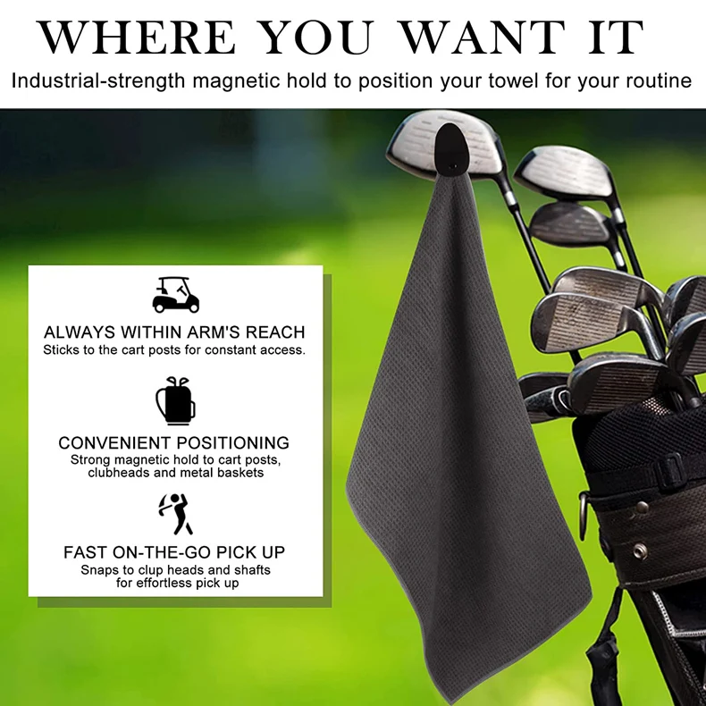 Ready Stock 1pcs microfiber golf towel with powerful magnetic ball wiping cloth 40x60cm