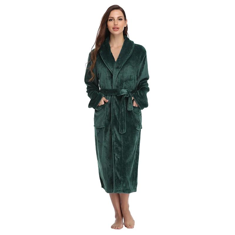 Oulylan 2024 Winter Womens Solid color Bathrobe Ladies Flannel Plush Warm Long Robes Fleece Nightgown Sleepwear