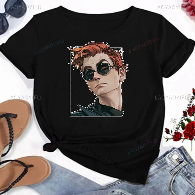 

New Good Omens The TV Show Graphic Tee Goodomens Michael Sheen David Tennant Angel Devil Crowley Funny Cotton T Shirts