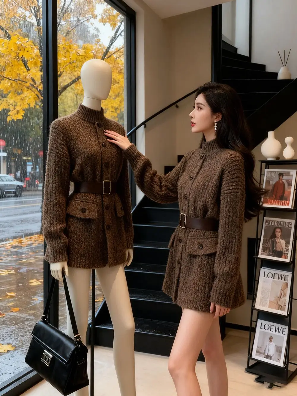 

Vintage Elegant Red Pullover Sweater Stand-collar Single-row Button Knit Cardigan High-end Lady-chic Winter Outfit Office Lady