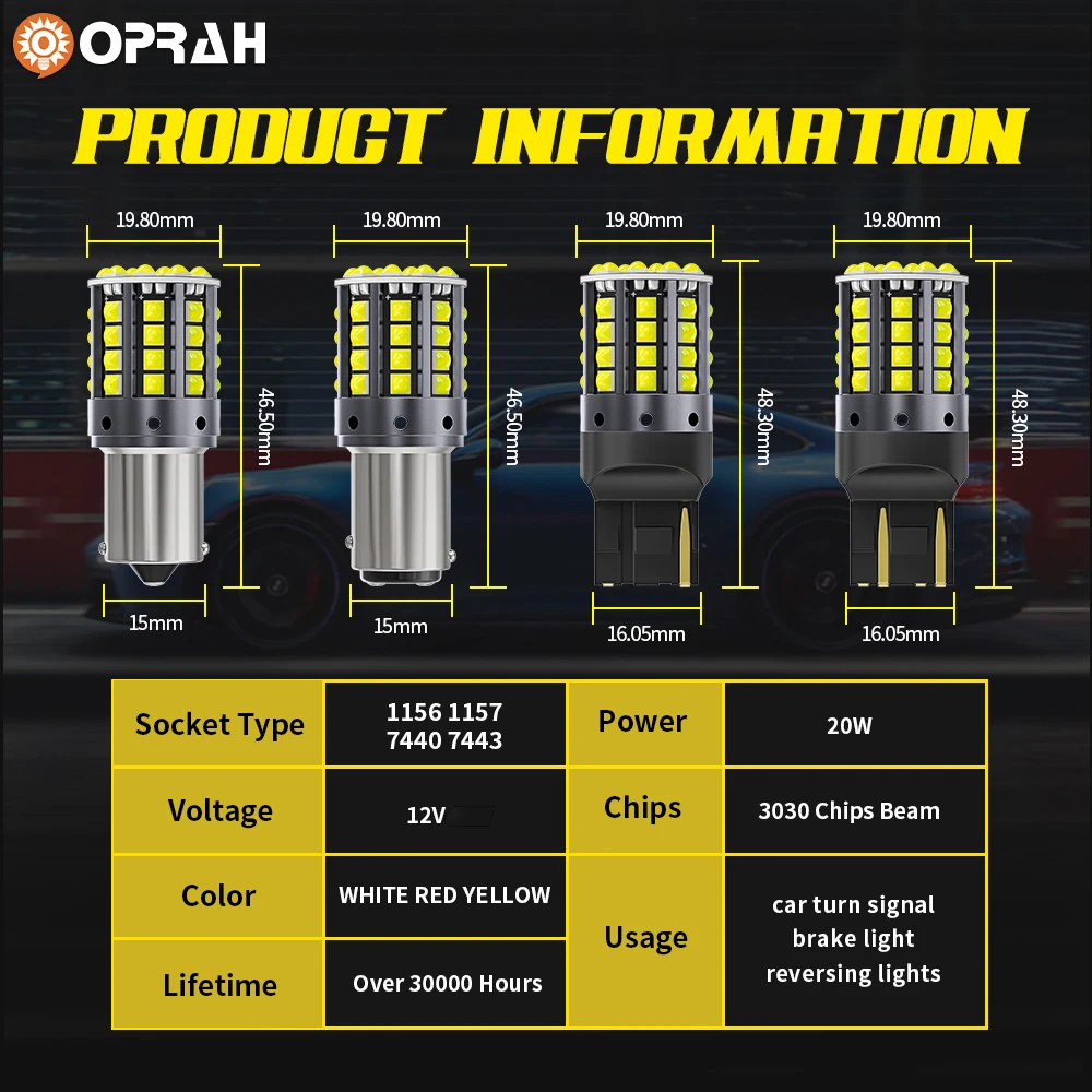 2pcs Turn Signal Reverse Brake Light Bulb 1156 BA15S P21W BAU15S PY21W1157 BAY15D P21/5W LED Canbus 3030 44SMD 7440 7443 W21W T2 view 6