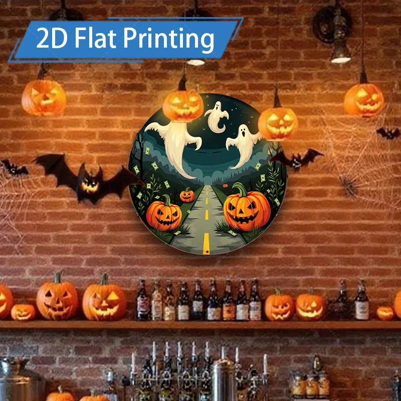 

1pc Metal Sign, 4x16inch Halloween Spooky Road Flat Print Metal Art Wall Decor for Home Bar