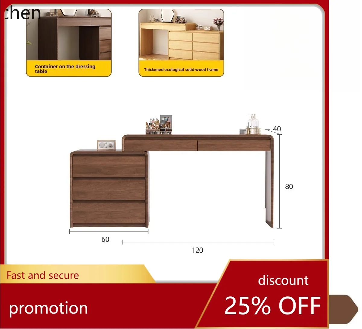 

CZ Solid Wood Dressing Table and Chest of Drawers Integrated Small Bedroom Makeup Table New Modern Simple Small Apartment