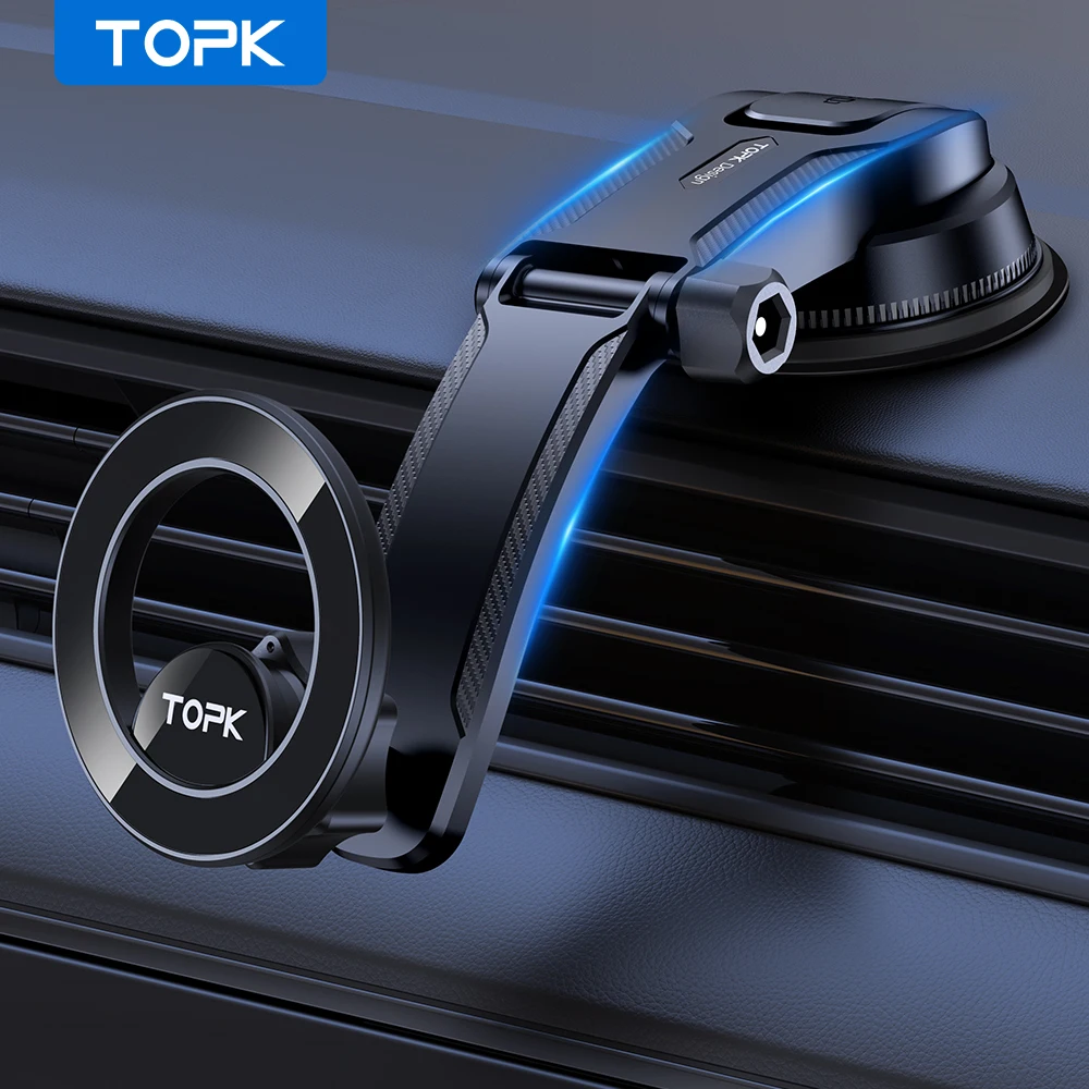 

TOPK Магнитный автомобильный держатель для телефона, крепление для Magsafe iPhone15 Pro Max, металлический крючок для одной руки, магнитный держатель для телефона для автомобиля