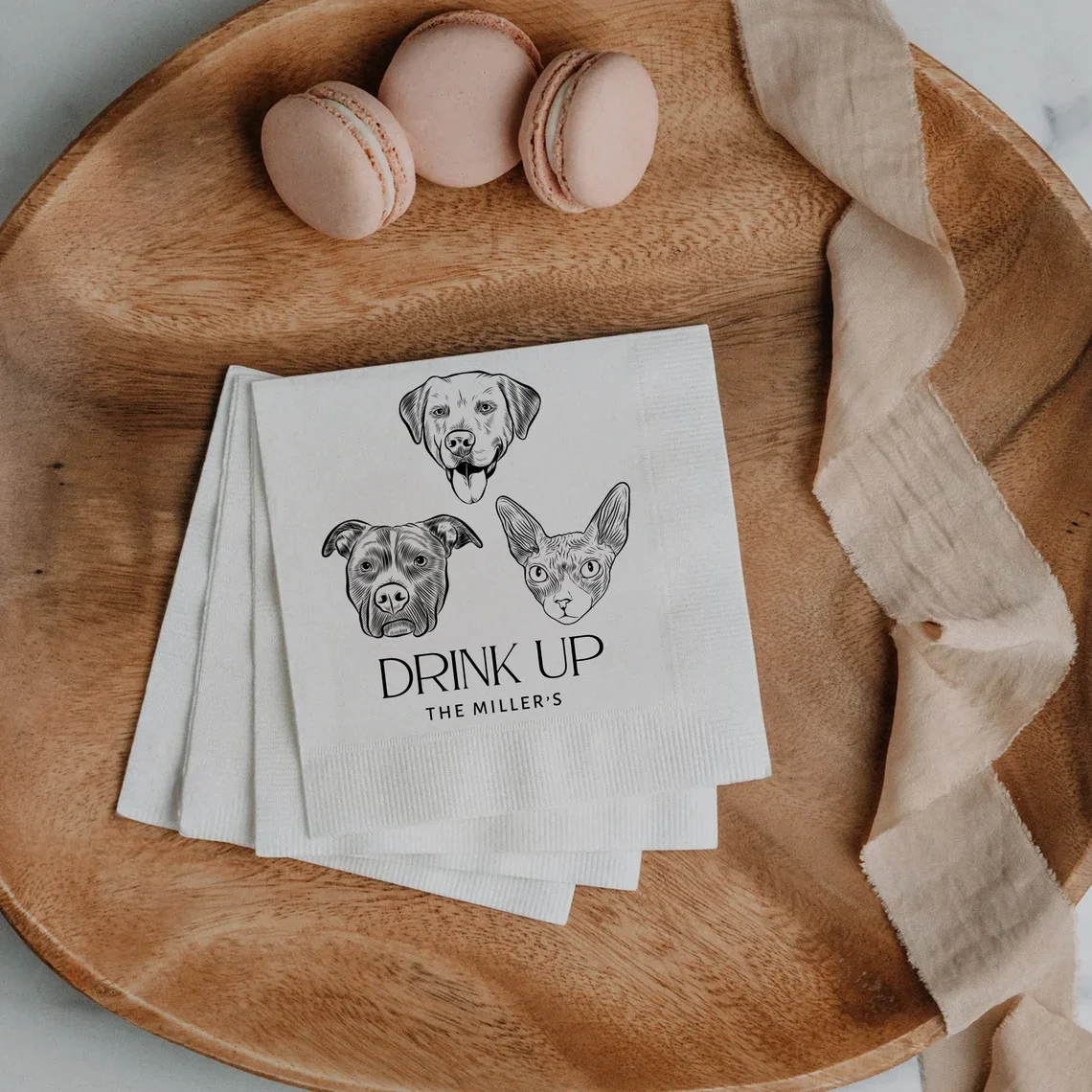 Custom Pet Cocktail Napkins, Dog Remembrance Wedding Napkins, Pet Cocktail Napkins, Customized Pet Napkins, Custom Pet Portrait