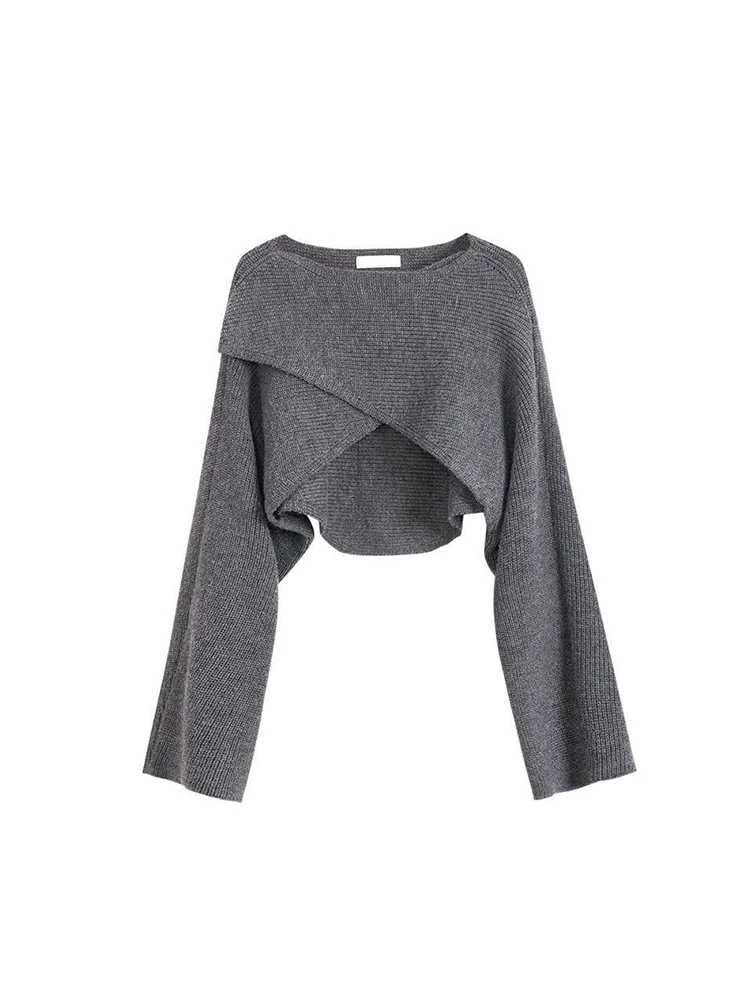 Women Autumn Winter New Crew-neck Solid Color Irregular Clipping Knitwear Blouses Baggy Long Sleeve Simplicity Lady Knitted Tops