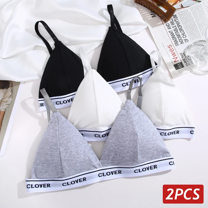 2PCS/Set Sexy Women Cotton Bras Push Up Lingerie French Triangle Cup Bra Wire Free Brassiere Underwear Female Intimates Bralette