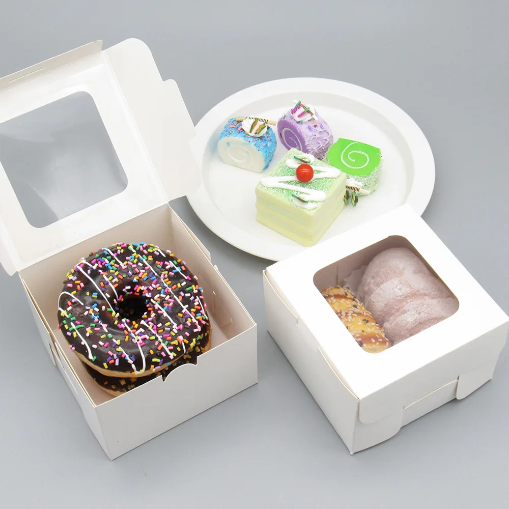 

10Pcs White Cardboard Cake Box Transparent PVC Window Baking Bread Dessert Donut Candy Gift Box Suitable for Family Gatherings