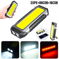 Multifunctional LED Work Light USB Rechargeable Camping Light COB Magnet Work Light Outdoor Waterproof Flashlight with Hook