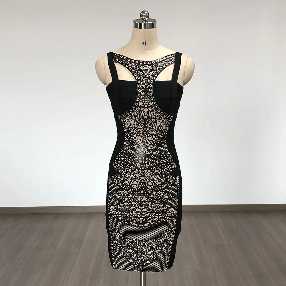 Abito da donna con fasciatura stampata Elegante senza maniche ritagliato aderente Mini abito da sera da club di High Street Elastico per gli ospiti