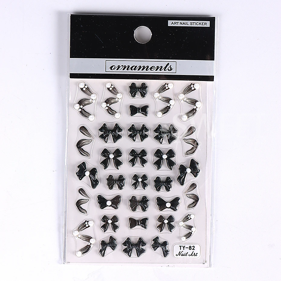 5dネイルリボンステッカー、黒とピンクのリボン、ネイルチャーム、かわいいシルクの蝶ネクタイデカール、カワイイマニキュアアクセサリー、y2kデザインサイド