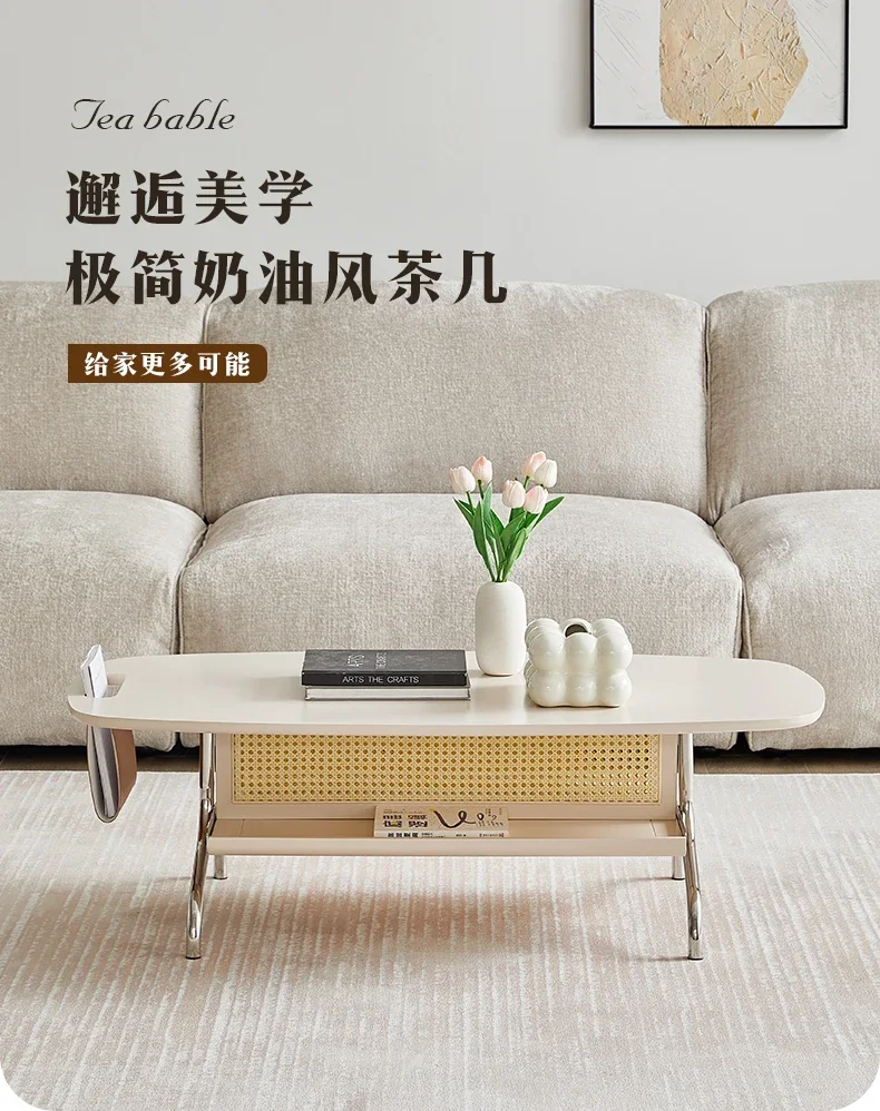 

Cream wind coffee table living room household oval special-shaped creative stainless steel Japanese log coffee table