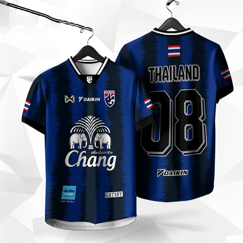 Thailand Chang Elefanten-Fußballtrikot, Ethno-Print Schnelltrocknendes Oberteil für trendige, virale Fußballfans, Alltags- und Streetwear – Detail 7