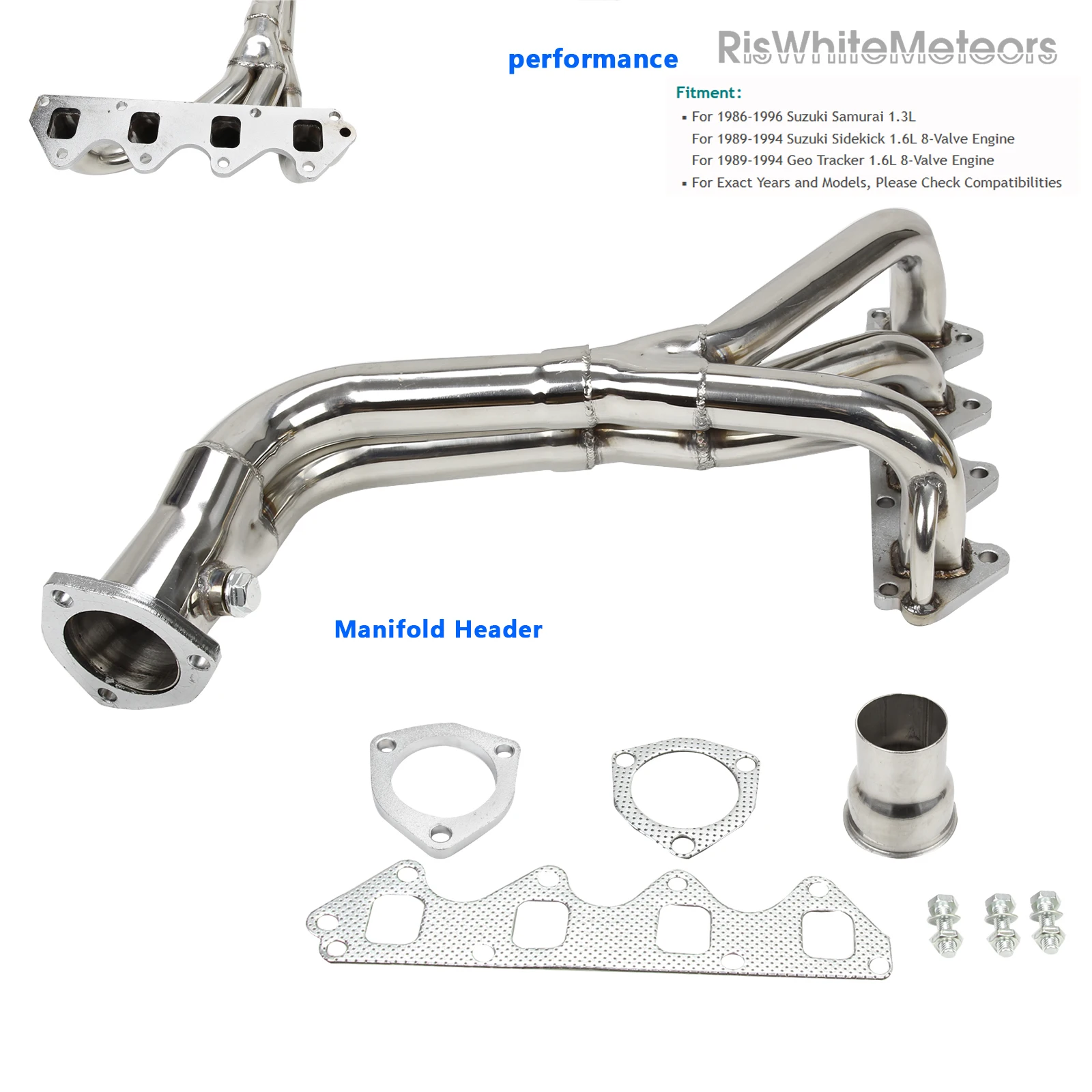 NUOVO Collettore in acciaio inossidabile con guarnizione di ricambio per Suzuki Samurai e Geo Tracker 1.3L 1.6L L4