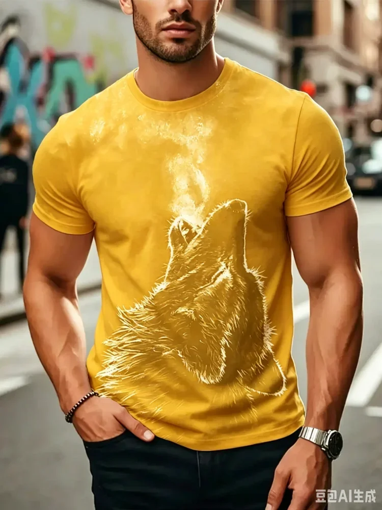 Fashion New 3D Wolf Smoke Sketch Printed Men T-shirt Wild Animal Graphic T Shirt Trend Man Streetwear Summer Tops