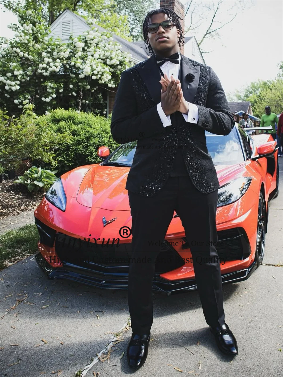 

Luxury Diamond Ornament Tuxedos Men Suits 3 Pieces Sets Groom Male Prom Blazers Customized Wedding Jacquard trajes para hombre