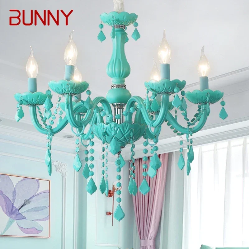 BUNNY Green Crystal Pendent Lamp Art Candle Lamp Children's Room Living Room Restaurant Bedroom Cafe Clothing Store Chandelier