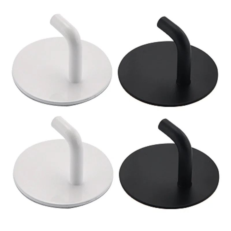 2 PC สีดํา/สีขาวสแตนเลสห้องน้ําห้องครัว Wall Hook Self กาว Sticky Home Bath Key ผู้ถือกระเป๋า Coat Hanger Rack