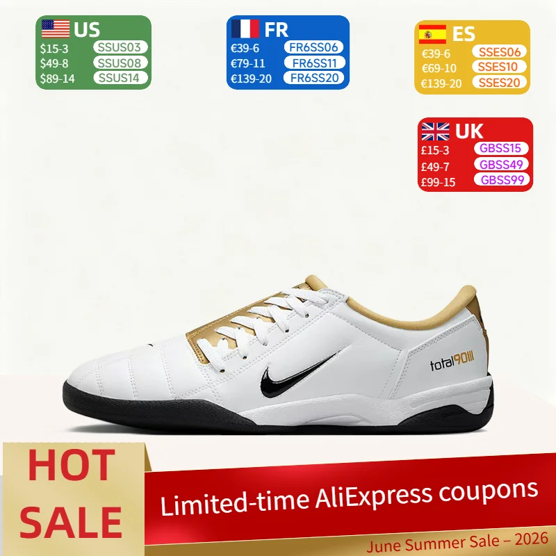 Botines de Fútbol Nike Total 90 III Premium para Hombre, Duraderos, Minimalistas, Ligeros, de Dos Tonos, en Blanco y Dorado HJ9351-101