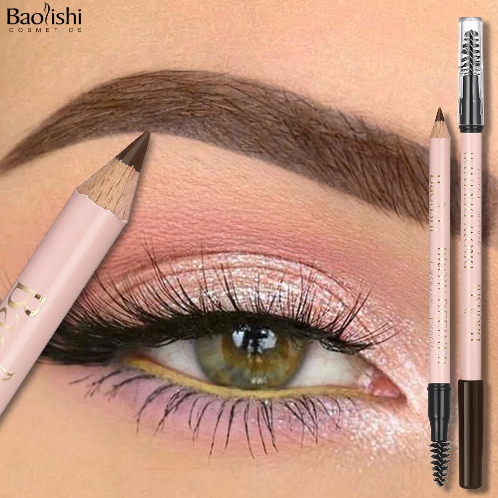 Lápiz de cejas a prueba de manchas 2 en 1 con cepillo impermeable 4 tonos negro gris marrón marrón oscuro