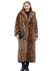 Faux Fur Coat Women 2024 Winter New Luxury Fashionable Sexy Leopard Print Warm Lengthen Women's  Jacket Lapel long sleeves coat