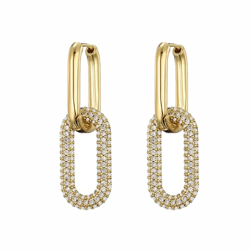 Gold Color Geometric Oval Rectangle Hoop Earrings For Women Zircon Wedding Jewelry Elegant Female Dangle Earings e1260