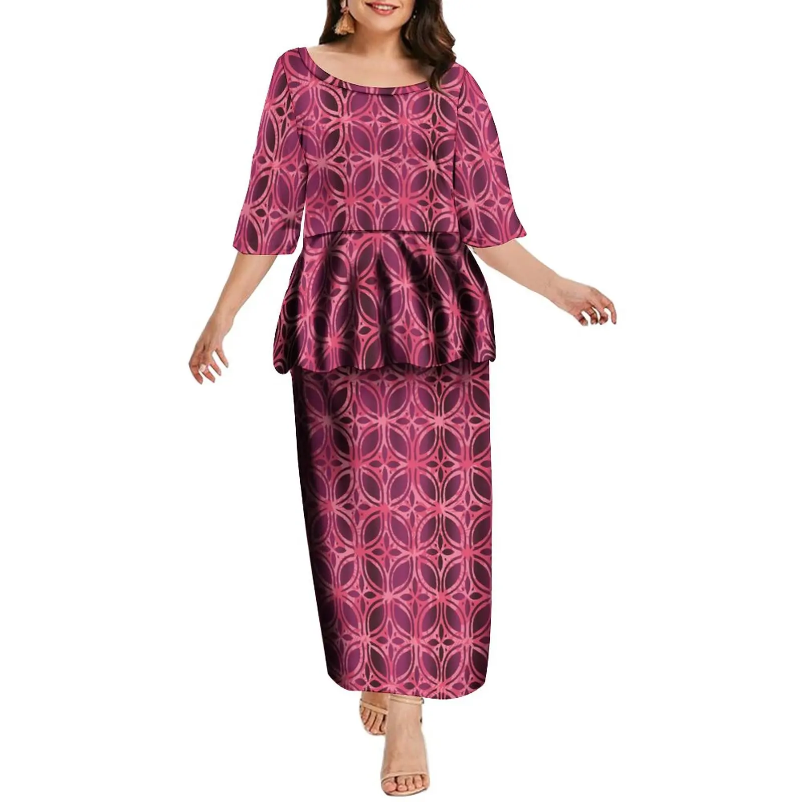 Women'S Half-Sleeved Dress Polynesian Tribal Design Pattern Support Design Long Dresses For Formal Occasions Free Shipping